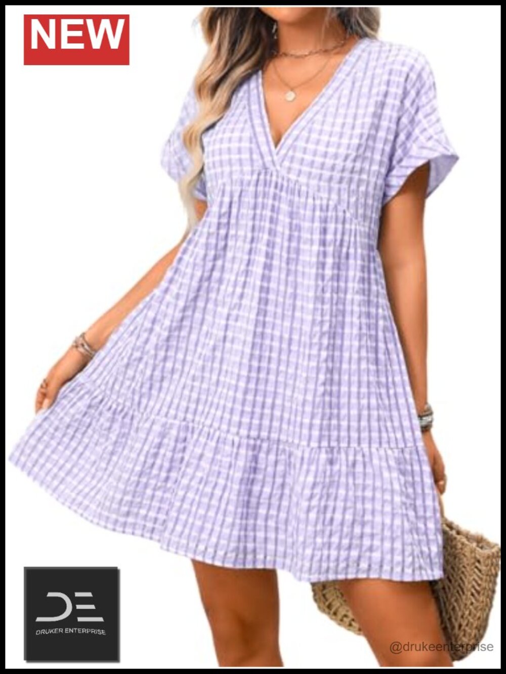 Gingham Babydoll Sundress Short Sleeve Cottage Core Picnic Dress
